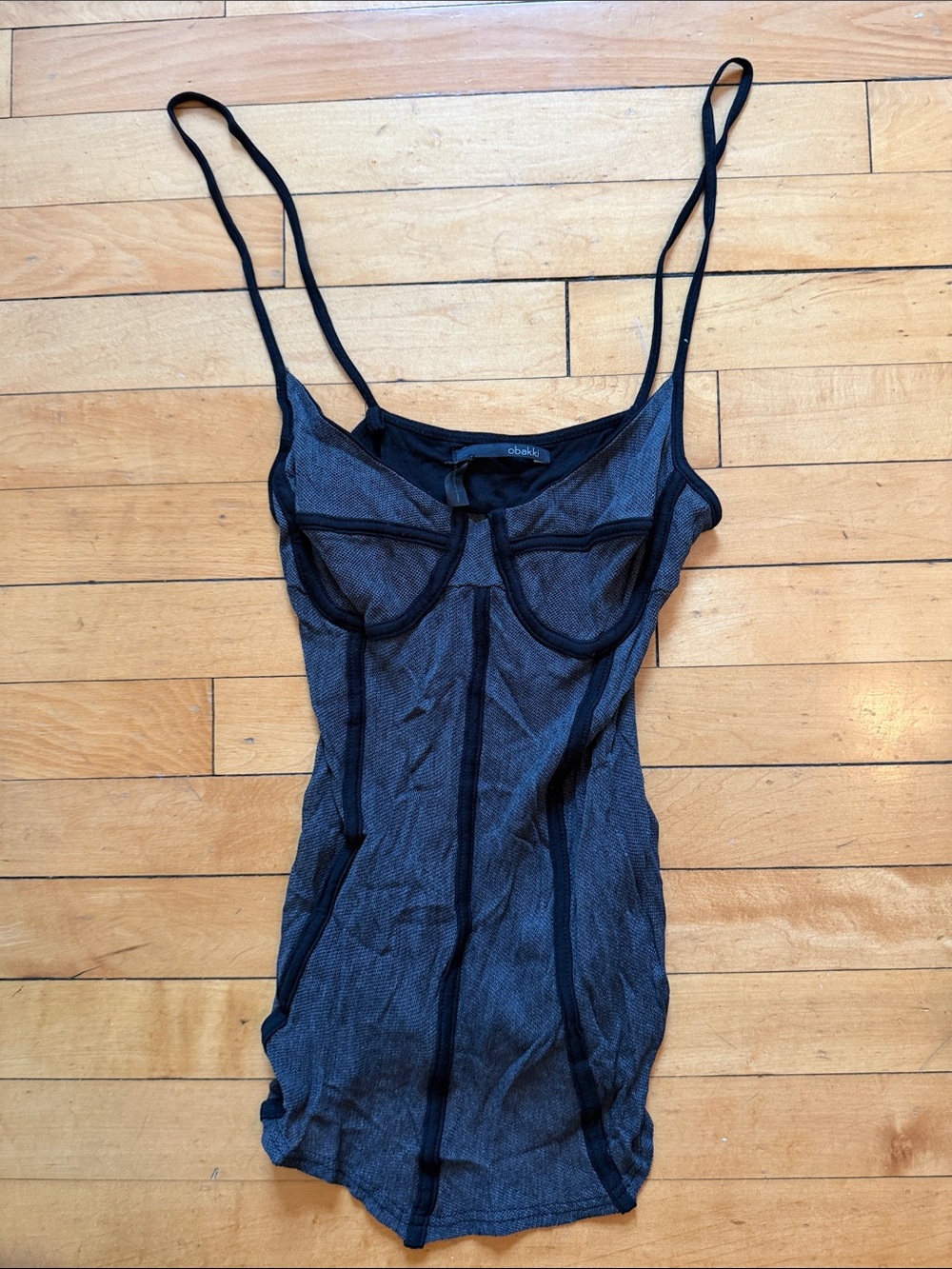 Obakki Black Textured Tank with Mesh Accents